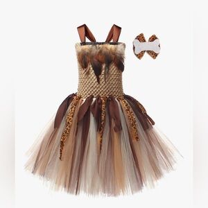 Girl Jungle Safari Outfit Kids Tulle Tutu Dress Wild With  Headband